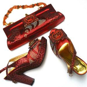BURGUNDY CHUNKY PATTERNED HEEL S&B SET